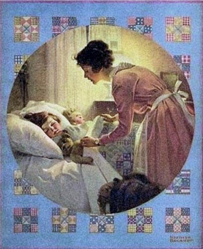 norman-rockwell-a-mother-tucking-children-into-bed-19211-e12769111583641